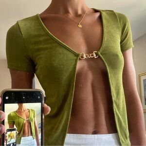 Princess Polly Olive Green Women's Top with Gold Accent